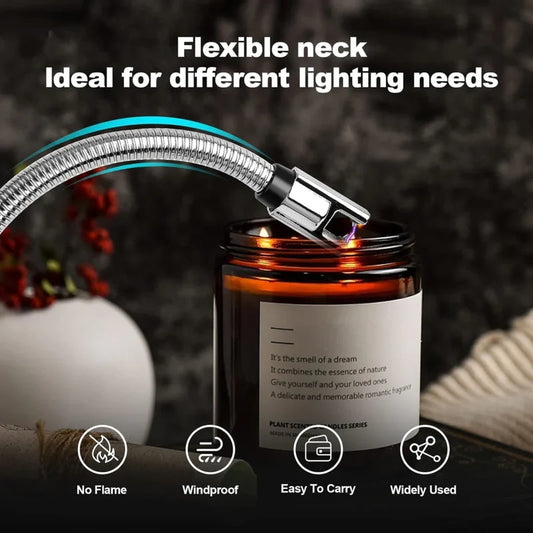 Rechargeable Electric Arc Lighter, Windproof with Flexible Neck & USB-C Port for Gas Stove & Candles