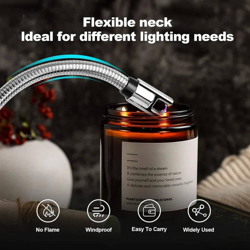Rechargeable Electric Arc Lighter, Windproof with Flexible Neck & USB-C Port for Gas Stove & Candles