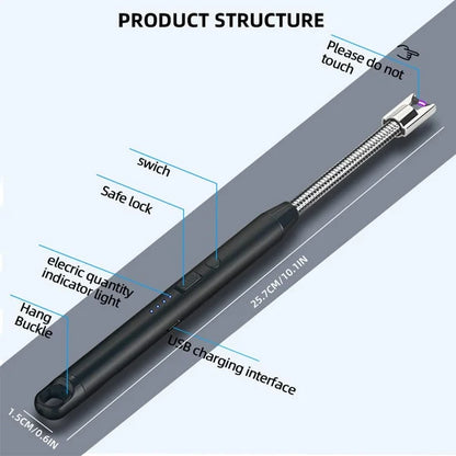 Rechargeable Electric Arc Lighter, Windproof with Flexible Neck & USB-C Port for Gas Stove & Candles