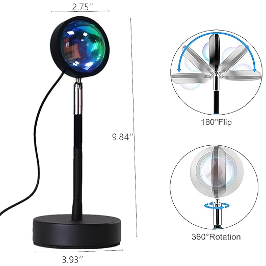Sunset Lamp Projector 16-Color – 360° Rotating LED Light Desk Lamp with Remote Control