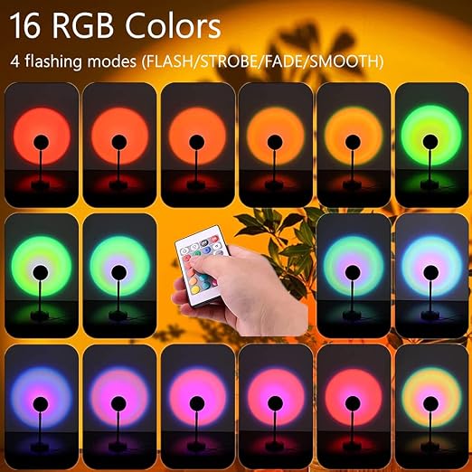 Sunset Lamp Projector 16-Color – 360° Rotating LED Light Desk Lamp with Remote Control