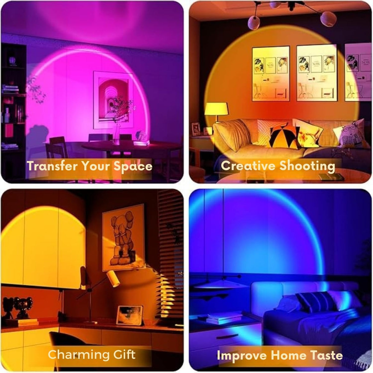 Sunset Lamp Projector 16-Color – 360° Rotating LED Light Desk Lamp with Remote Control