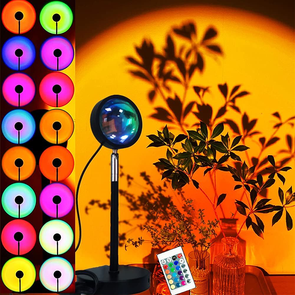 Sunset Lamp Projector 16-Color – 360° Rotating LED Light Desk Lamp with Remote Control