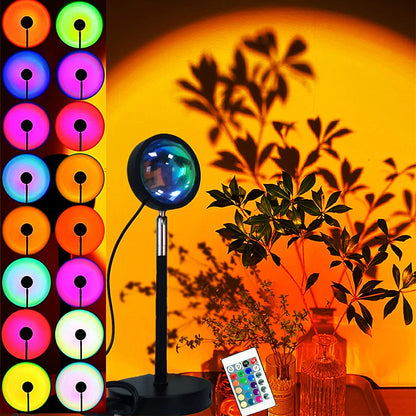 Sunset Lamp Projector 16-Color – 360° Rotating LED Light Desk Lamp with Remote Control