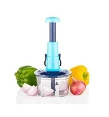 Push Manual Vegetable Chopper with 3-Tier Stainless Steel Blades